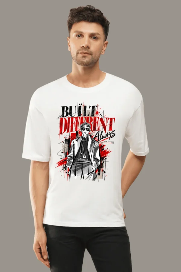 1 (2) Joe Vogue White Oversized T-Shirt — Built Different Always