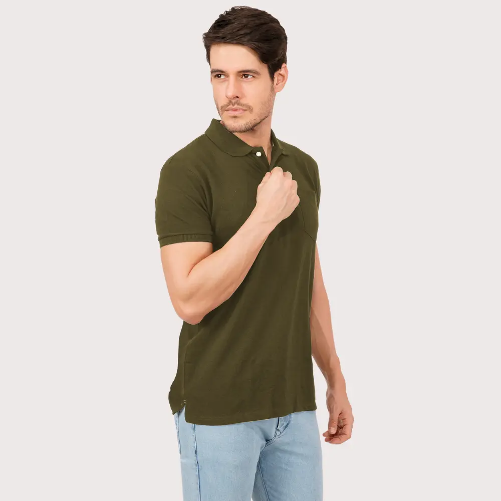 Olive Green Solid Polo Tshirts