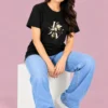 Black Women’s Free-Size T-Shirt – Joe Vogue Floral Monogram