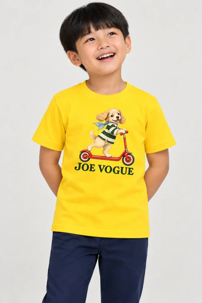Kids T-Shirt – Yellow Color | Scooter Puppy – Joe Vogue Juniors