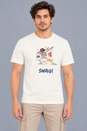 Off-White Men’s Cotton Round Neck T-Shirt – Swag Skeleton