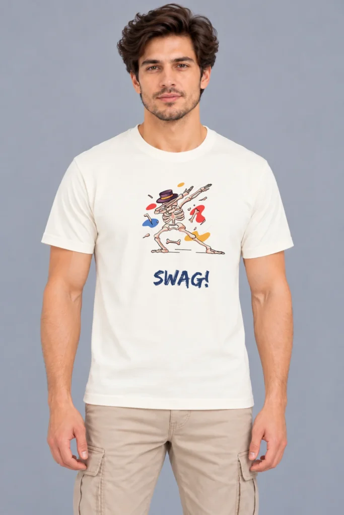 Off-White Men’s Cotton Round Neck T-Shirt – Swag Skeleton