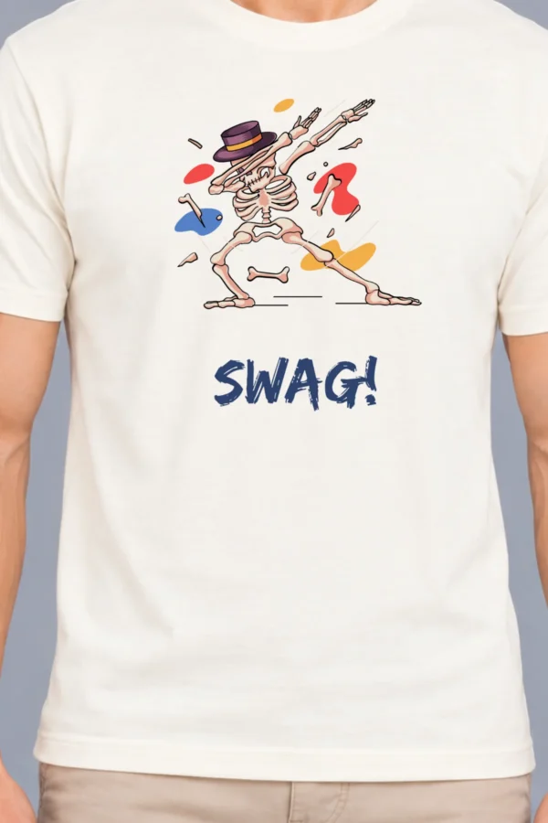 Off-White Men’s Cotton Round Neck T-Shirt – Swag Skeleton