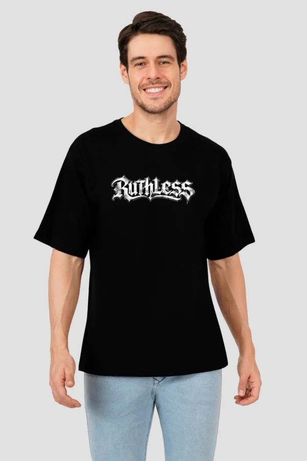 16 (5) Black Oversized T-Shirt – Ruthless Gothic Typography
