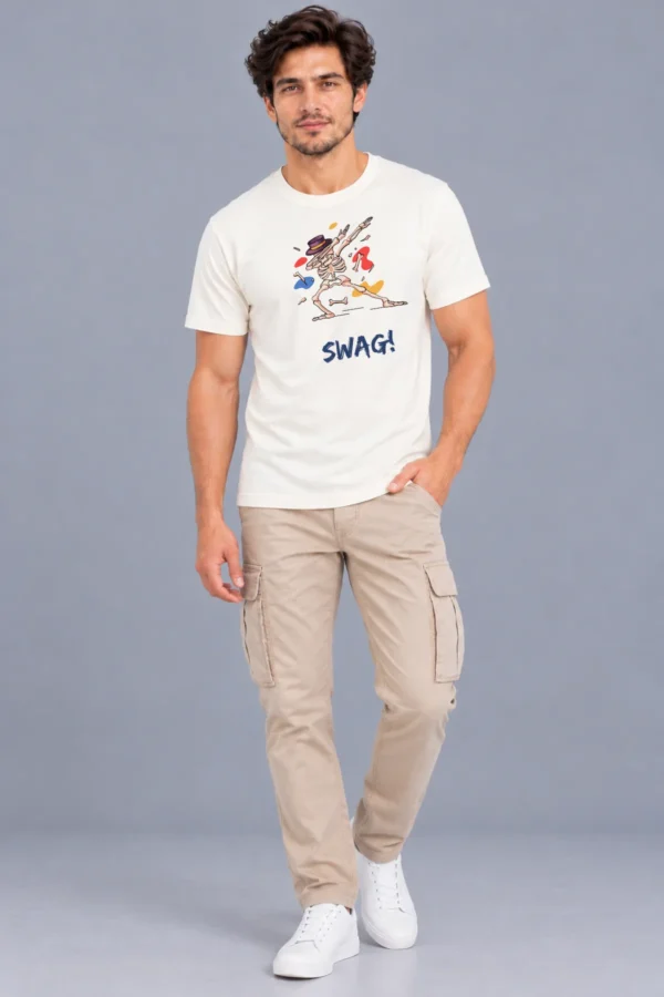 Off-White Men’s Cotton Round Neck T-Shirt – Swag Skeleton