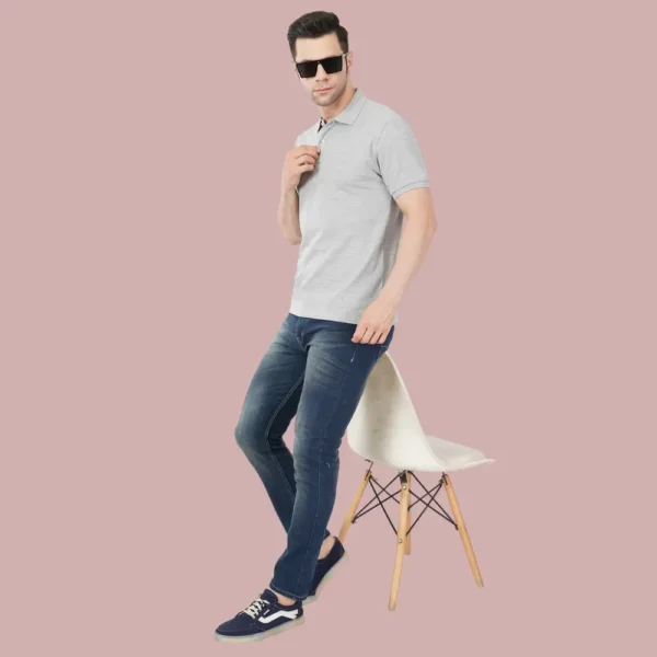 2-5.webp Grey HTR Solid Polo Tshirts Men