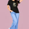 Black Women’s Free-Size T-Shirt – Joe Vogue Floral Monogram