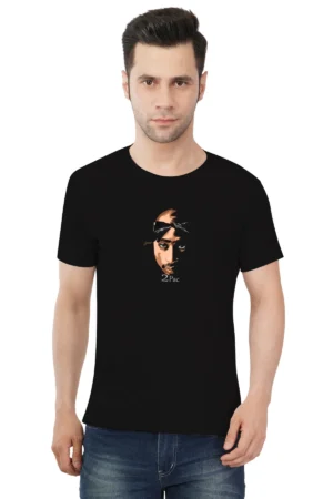 Black Round Neck T-Shirt – 2Pac Portrait Graphic