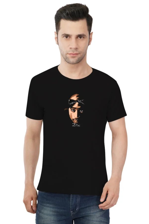 Black Round Neck T-Shirt – 2Pac Portrait Graphic