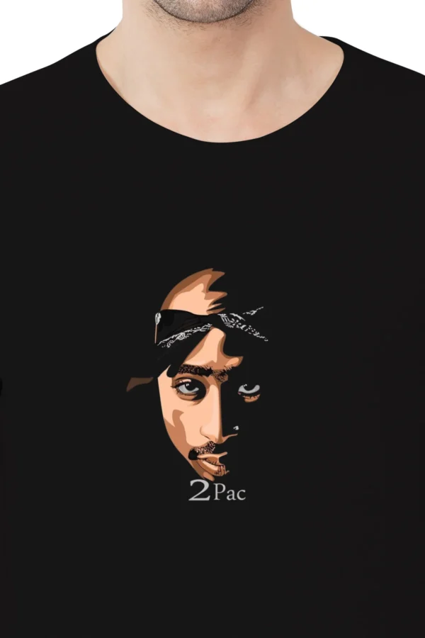 Black Round Neck T-Shirt – 2Pac Portrait Graphic