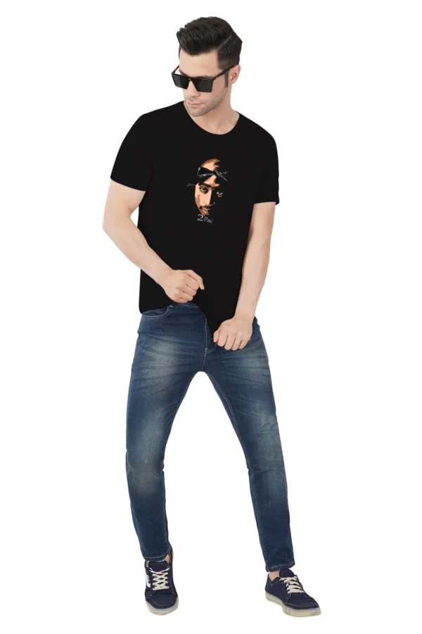Black Round Neck T-Shirt – 2Pac Portrait Graphic