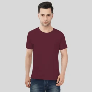 Maroon Solid Round Neck Tshirt
