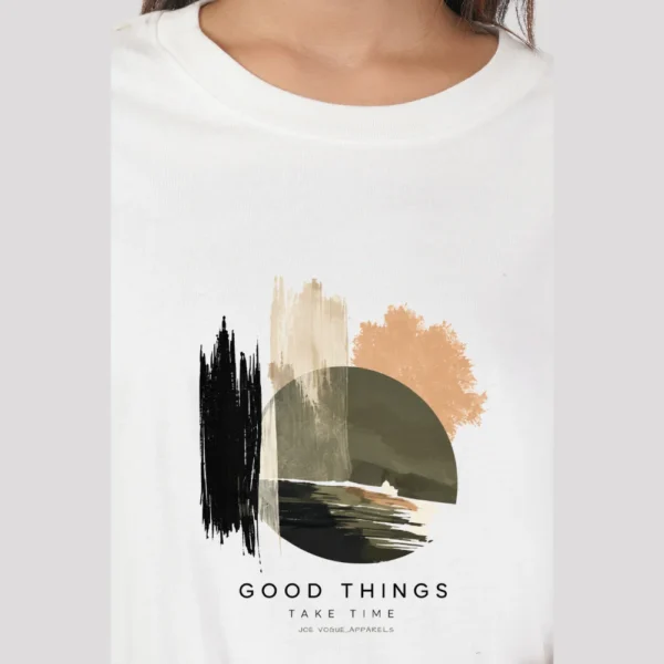 Joe Vogue Women’s White Oversized T-Shirt — Good Things Take Time