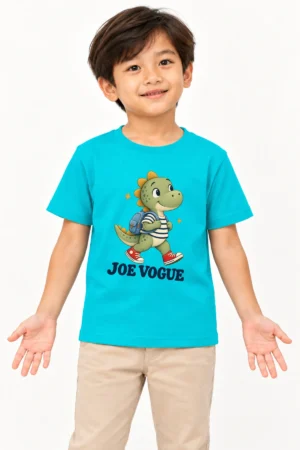 37 Kids T-Shirt – Teal Color | Cute Dino- Joe Vogue Juniors