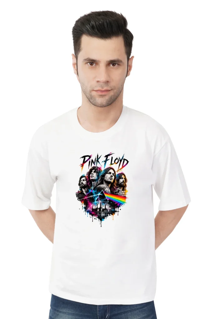 White Oversized T-Shirt – Prism Rock Legends Graphic