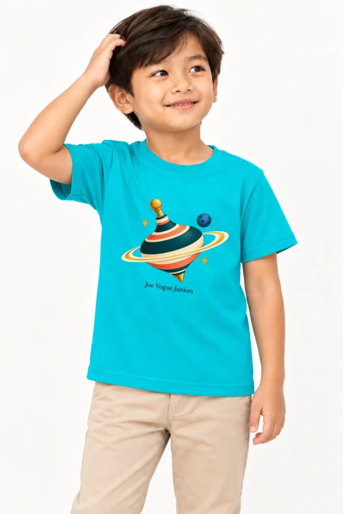 Kids T-Shirt – Teal Color | Spinning Top – Joe Vogue Juniors