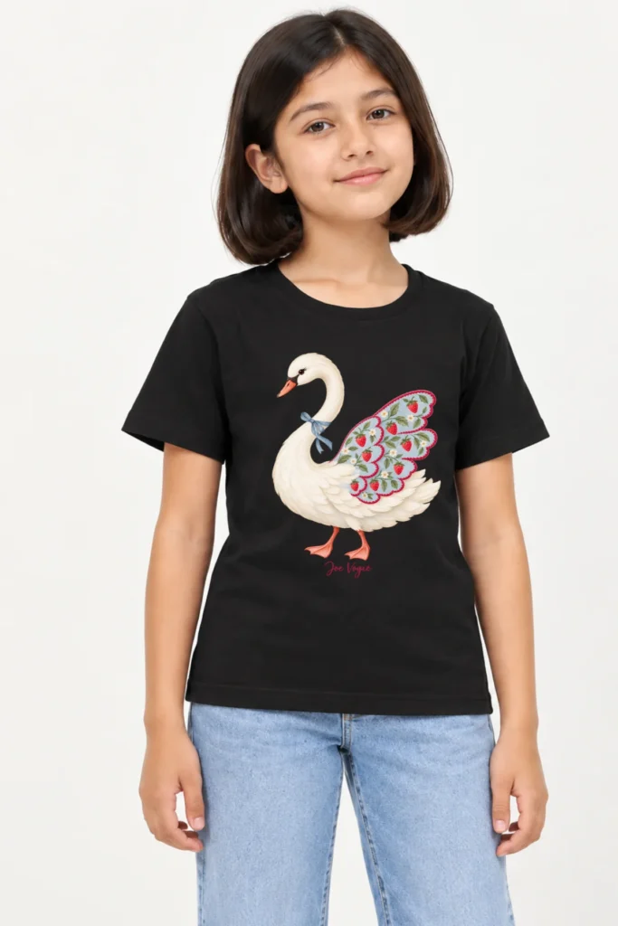 Kids T-Shirt – Black | Swan Garden – Joe Vogue Juniors