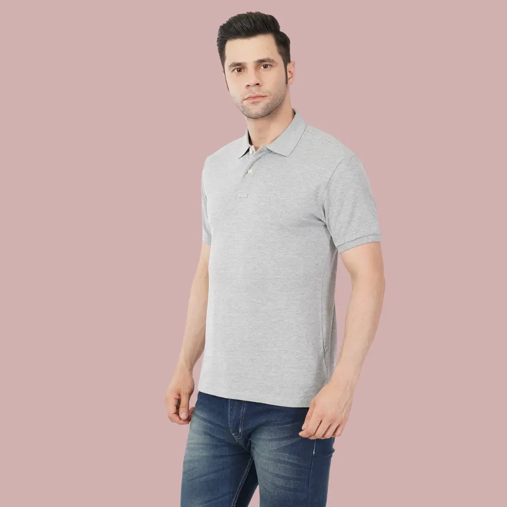 Grey HTR Solid Polo Tshirts Men
