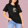 Black Women’s Free-Size T-Shirt – Joe Vogue Floral Monogram