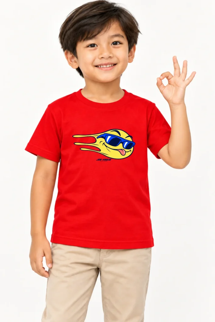 Kids T-Shirt – Red Color | Cool Emoji – Joe Vogue Juniors
