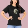 Black Women’s Free-Size T-Shirt – Joe Vogue Floral Monogram