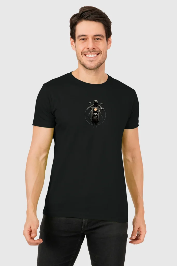 Black Round Neck T-Shirt – Midnight Rider Graphic