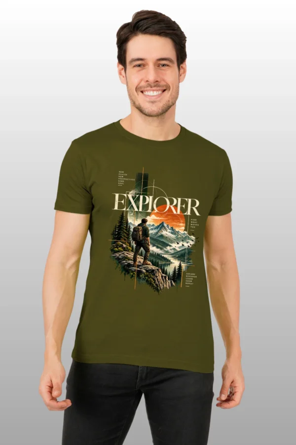 Olive Green Round Neck T-Shirt – Explorer