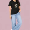 Black Women’s Free-Size T-Shirt – Joe Vogue Floral Monogram