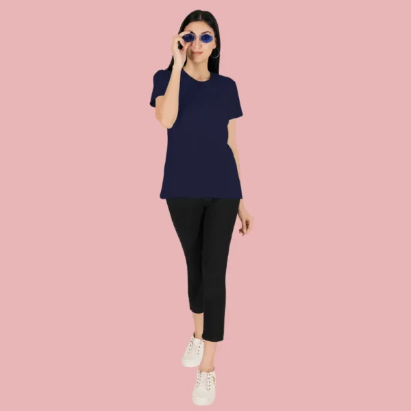 88-2-1.webp Navy Blue Solid Women Tshirts