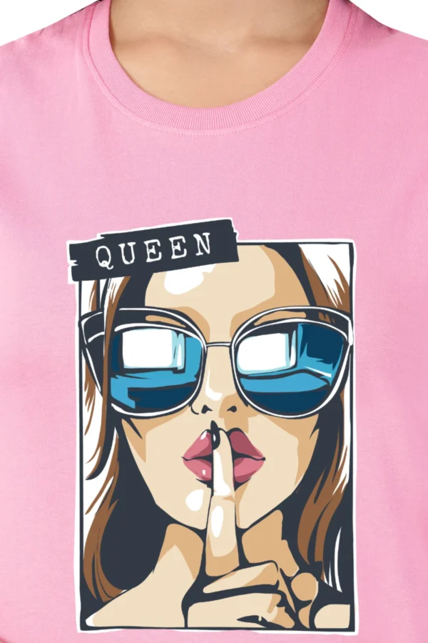 Pink Women’s Cotton Round Neck T-Shirt – Queen Shh Graphic