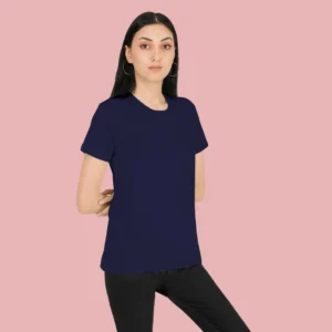 91-1-1.webp Navy Blue Solid Women Tshirts