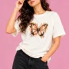 Butterfly Graphic Fashion Portrait Off-White Women’s Free-Size T-Shirt – Butterfly Art