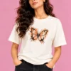 Butterfly Print Fashion Portrait Off-White Women’s Free-Size T-Shirt – Butterfly Art