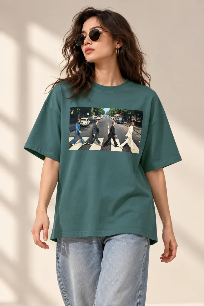 Forest Green Oversized T-Shirt – Abbey Road Music Graphic