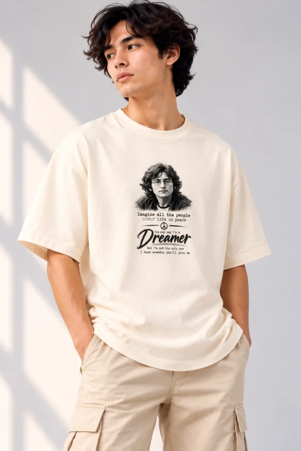 Off-White Oversized T-Shirt – Imagine Peace Dreamer