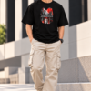 Full outfit view of the black Joe Vogue City Soul Style oversized T-shirt