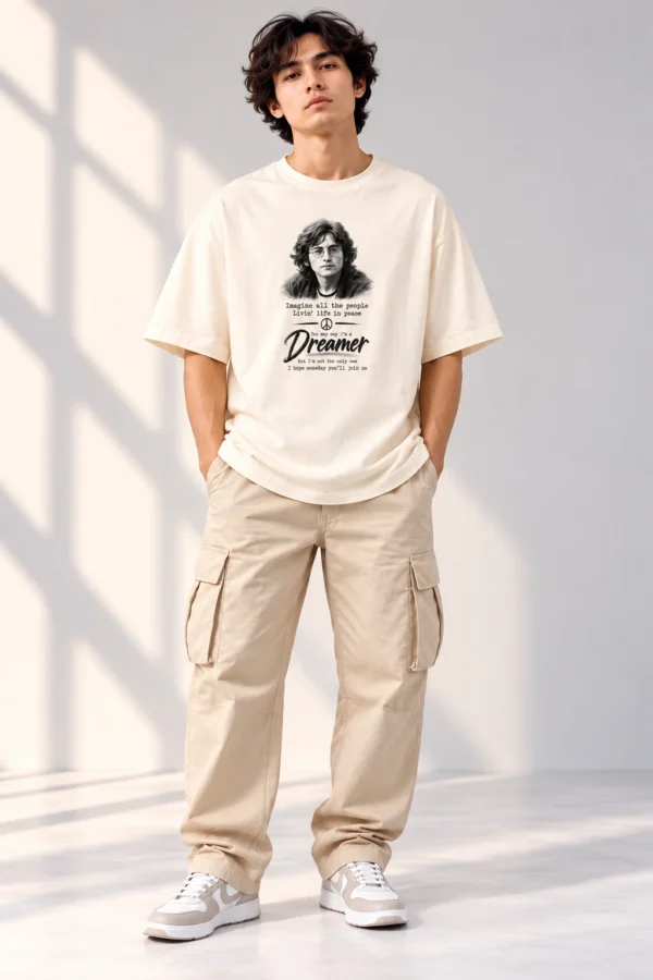 Off-White Oversized T-Shirt – Imagine Peace Dreamer