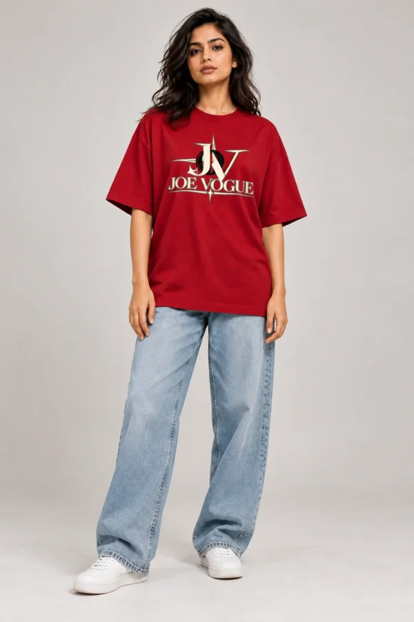 Joe Vogue Women’s Crimson Oversized T-Shirt — Signature JV