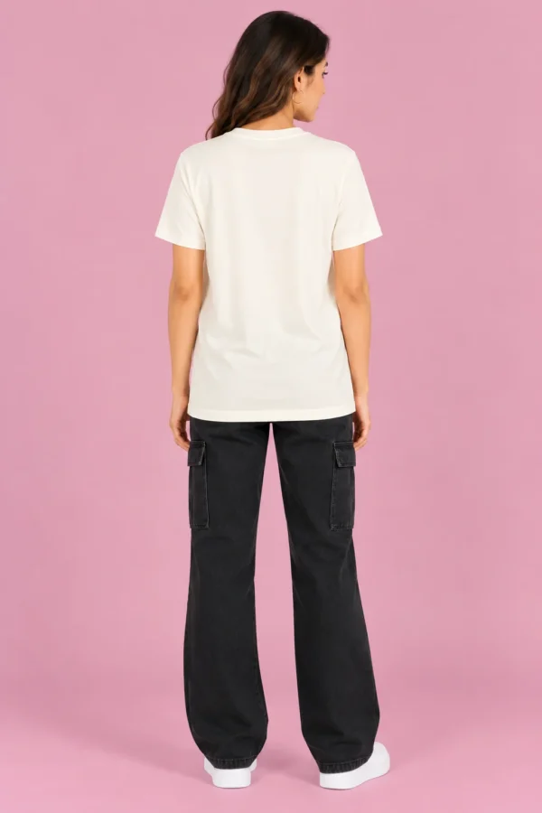 Pastel Pink Utility Fashion Portrait Off-White Women’s Free-Size T-Shirt – Butterfly Art