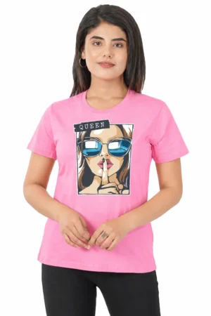 Pink Women’s Cotton Round Neck T-Shirt – Queen Shh Graphic