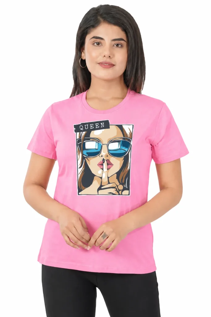 Pink Women’s Cotton Round Neck T-Shirt – Queen Shh Graphic