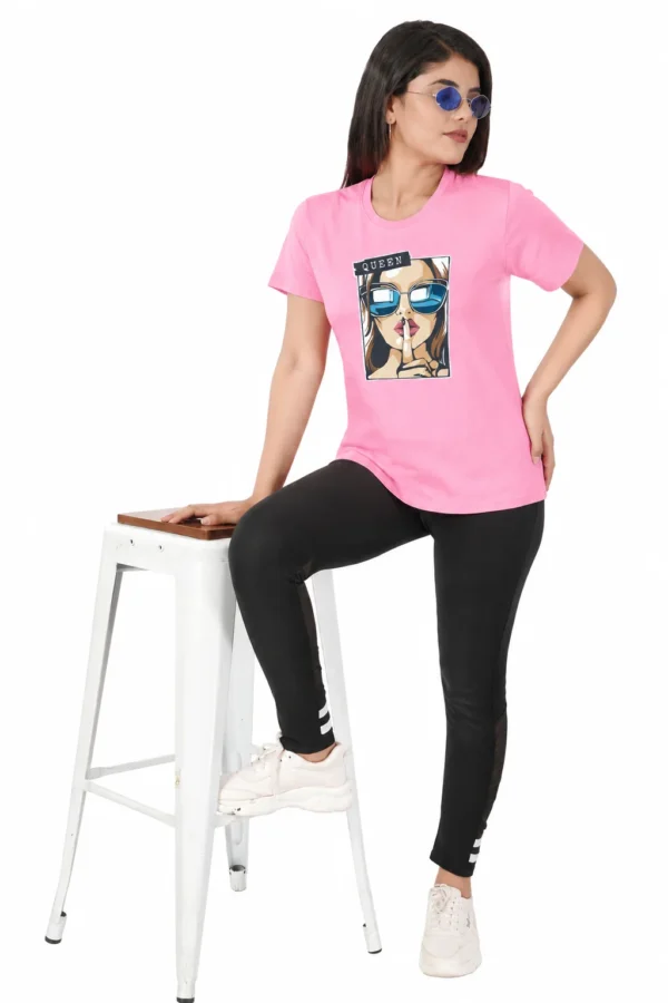 Pink Women’s Cotton Round Neck T-Shirt – Queen Shh Graphic