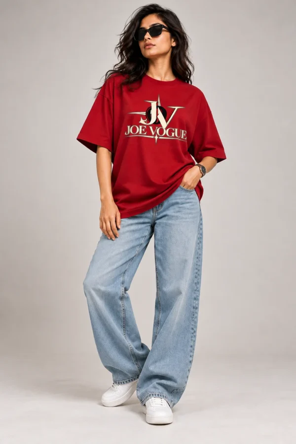 Joe Vogue Women’s Crimson Oversized T-Shirt — Signature JV