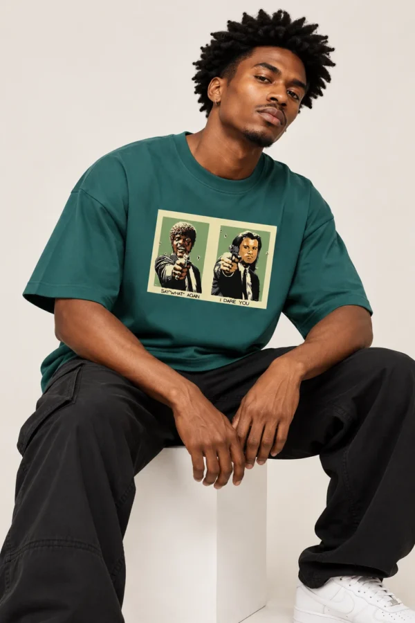 Retro Graphic Tee Streetwear Portrait Forest Green Oversized T-Shirt – Say What Again Graphic