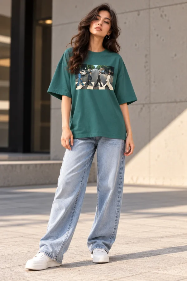 Forest Green Oversized T-Shirt – Abbey Road Music Graphic