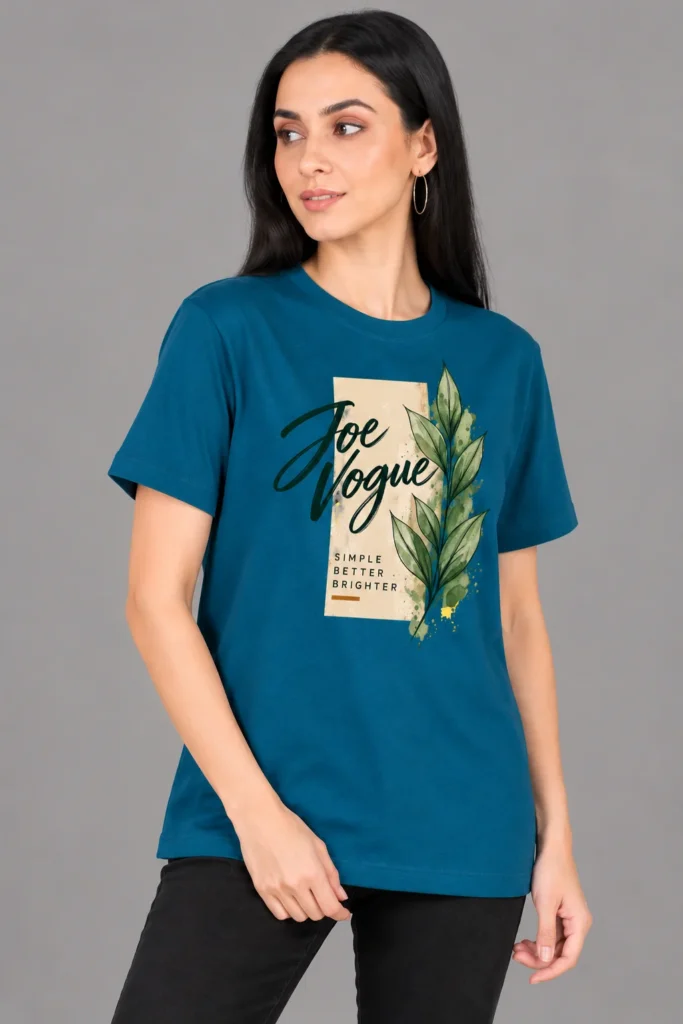 Petrol Blue Women’s Free-Size Round Neck T-Shirt – Simple Better Brighter