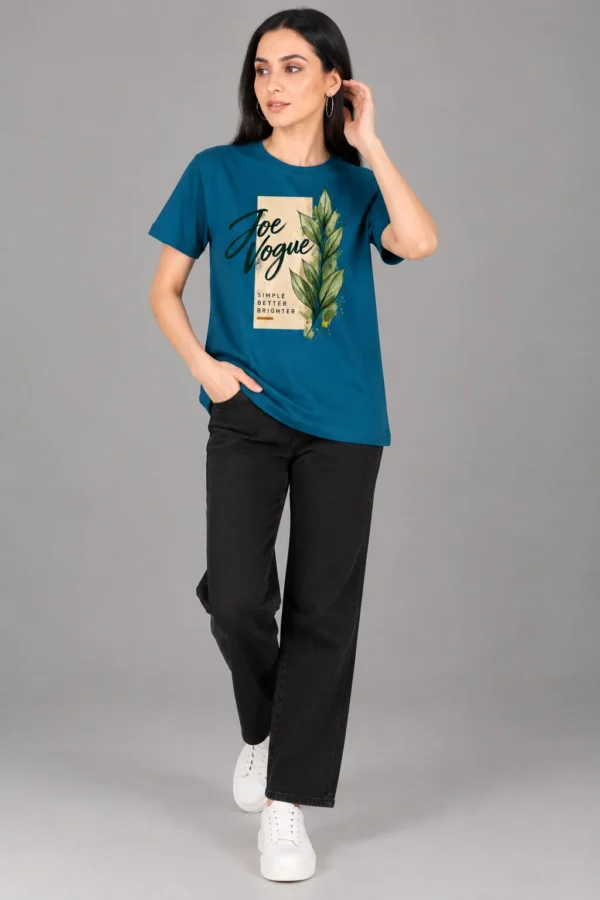 Petrol Blue Women’s Free-Size Round Neck T-Shirt – Simple Better Brighter