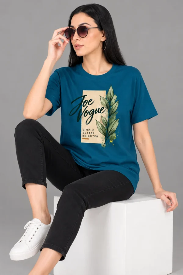Petrol Blue Women’s Free-Size Round Neck T-Shirt – Simple Better Brighter