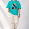 Teal Popeye Streetwear Editorial Dusty Turquoise Oversized T-Shirt – Popeye Cartoon Graphic