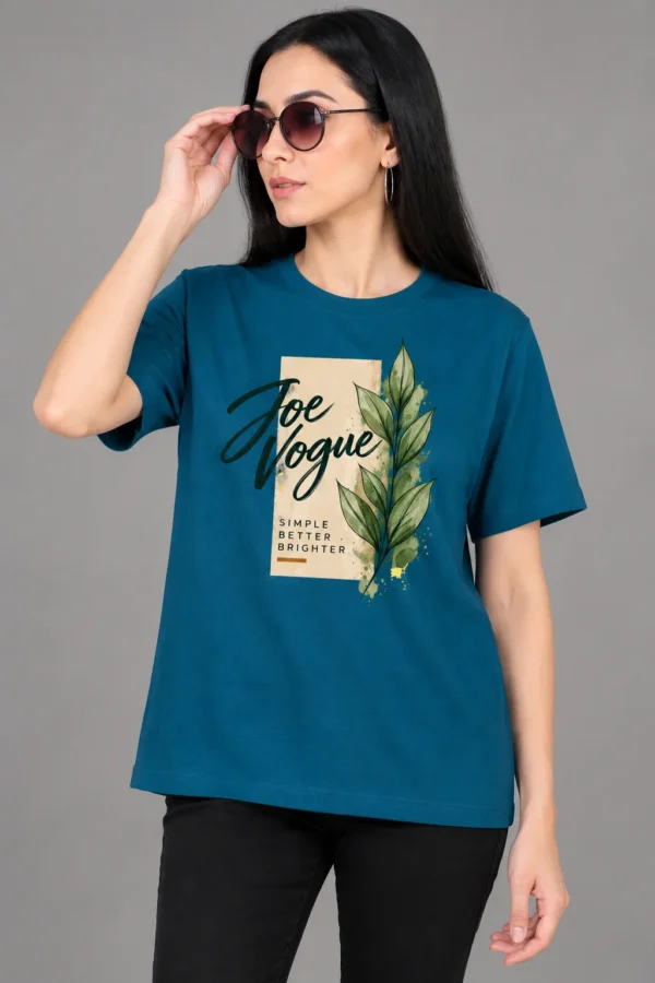 Petrol Blue Women’s Free-Size Round Neck T-Shirt – Simple Better Brighter